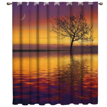 

Sunset Lake Tree Reflection Room Curtains Large Window Window Curtains Dark Living Room Kitchen Indoor Fabric Decor Kids Window