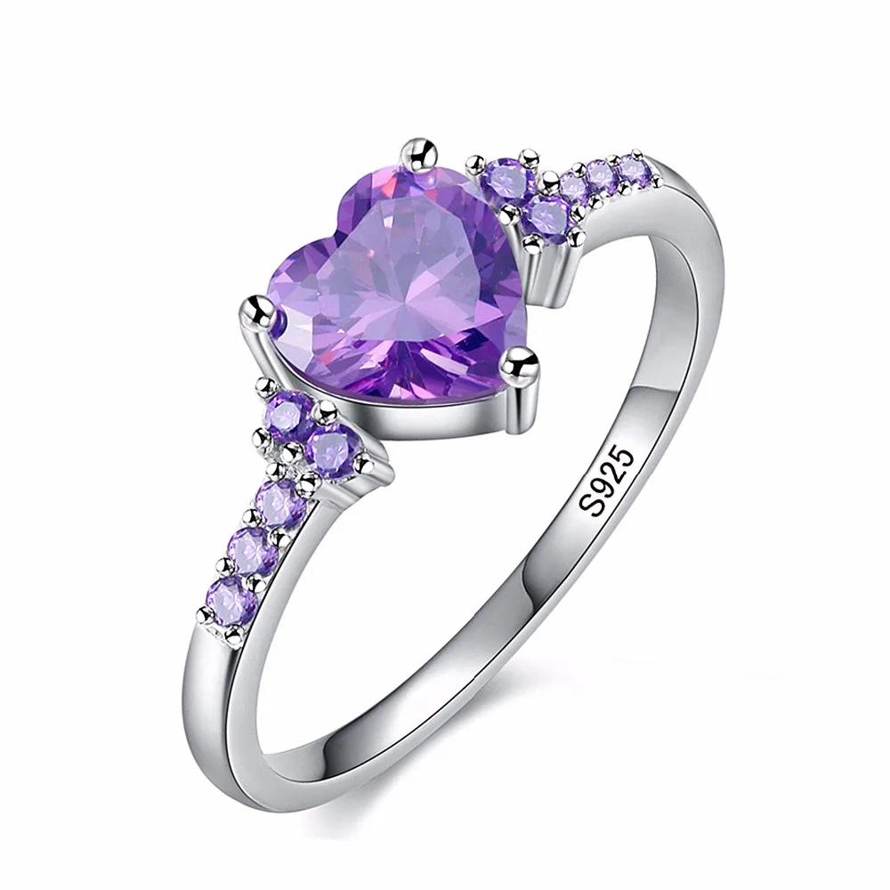 Natural Purple Crystal Zircon silver ring fashion wedding