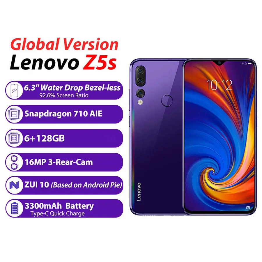 Lenovo Z5s L78071 Face ID Notch Экран 6 3 ''Android смартфон ГБ 128 Snapdragon 710 Восьмиядерный отпечаток