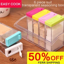 2017 acrylic transparent Spice Jar Colorful Lid Seasoning Box 6pcs/set Kitchen Tools Salt Condiment Cruet Storage box Containers