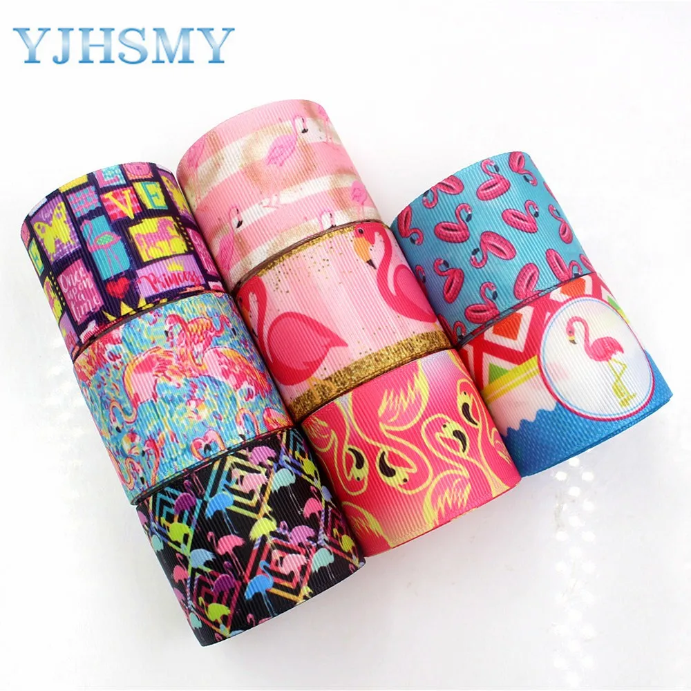 

YJHSMY 1781711 38mm 10yards/lot Flamingo cartoon ribbon thermal transfer lattice wedding accessories DIY handmade material