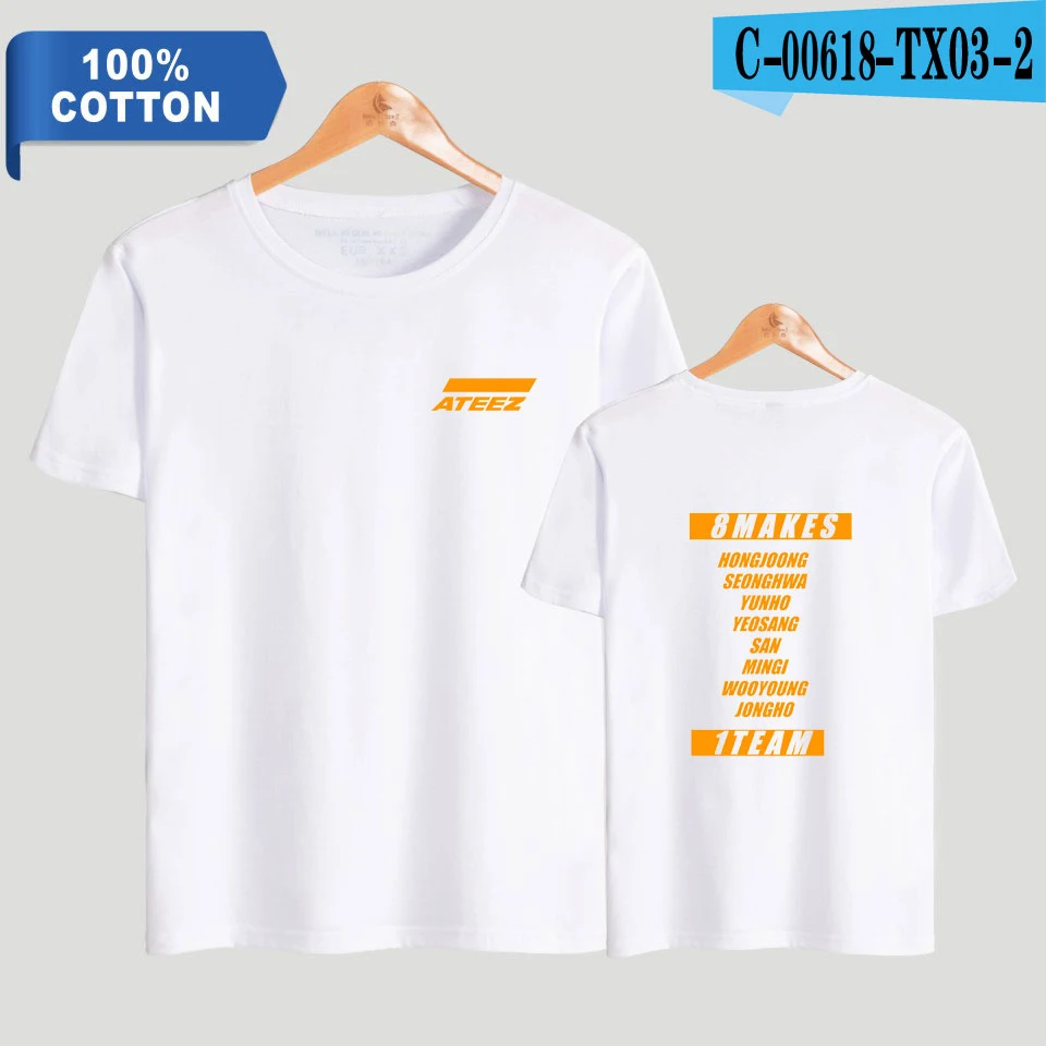 white FADUN TOMMY хлопок ATEEZ принт для женщин и мужчин одежда Лидер продаж повседневное короткий рукав Kpop Футболка harajuku больших размеров 4XL - Цвет: white