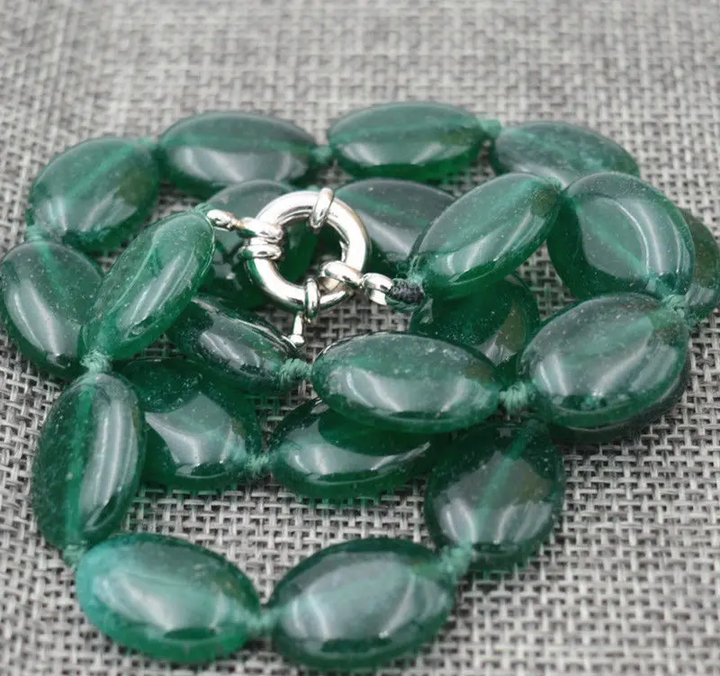 

Hot Natural 13x18mm Green Emerald Oval Beads Necklace 18 "AA+++