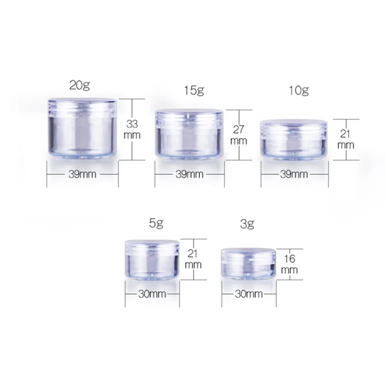 30 шт./лот 10 мл/15 мл/20 мл баночки для косметических средств пластиковый контейнер для макияжа Круглый флакон для дизайна ногтей Крем образец горшки парфюмерный гель коробка
