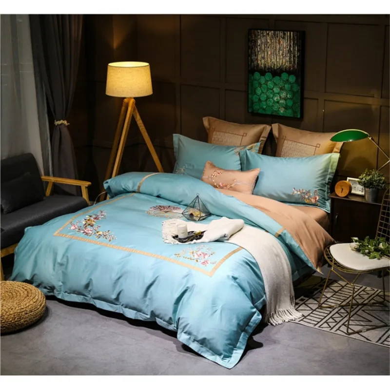 Waliicorners 60S Egypt Cotton Luxury 4/7pcs Bedding set Queen/King Size Embroidery style Bed set Duvet cover Bed linen Pillowcases 30 2a