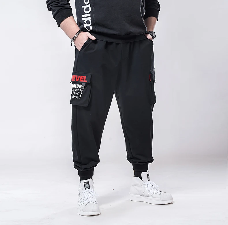 Plus size 7xl 6xl 5xl Cargo Pants Men Solid Color Black Loose Casual Jogger Pocket Elastic waist Ankle Length Trousers