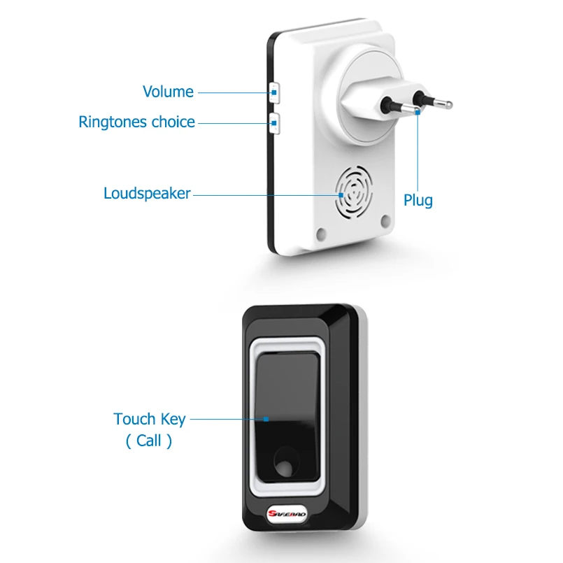 Saful Waterproof Wireless Doorbell Led Light doorbells EU US AU UK plug with push and touch button and Receiver door bell (5)