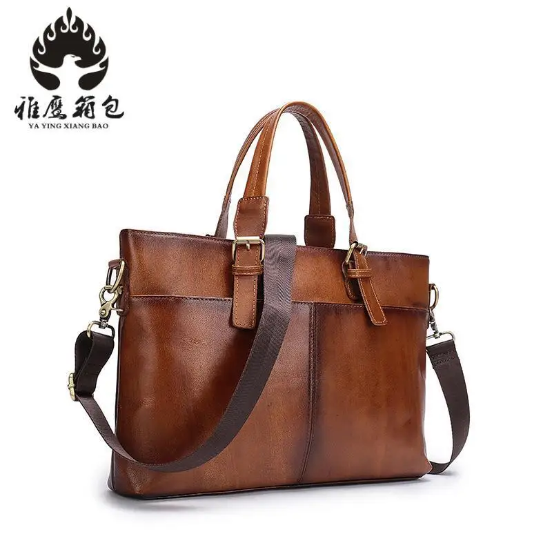 

2018 New Men Vintage Genuine Leather Cowhide High Quality Handbag Briefcase Business Messenger Shoulder Bag Handbags