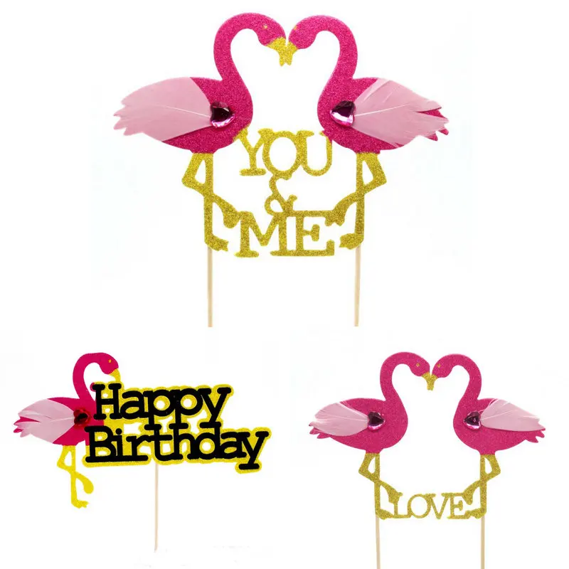 Флажки для торта с фламинго 1 шт. днем рождения надписью Love Me Cupcake флаги свадьбы