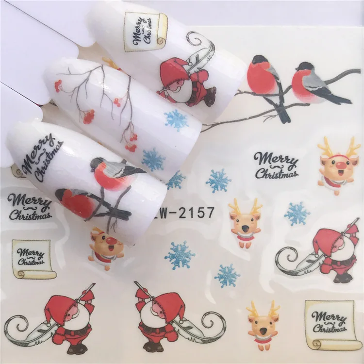 

Sticker for Nails Water Decals Merry Christmas Bird Nail Slider Art design Decoration Manicure Foil Adhesive Wraps Pegatinas