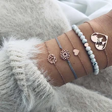 5 шт./компл. богемные полые сердце карта бусинка в форме лотоса кожа цепь Золотой многослойный браслет для женщин Очаровательная одежда ювелирные изделия аксессуары