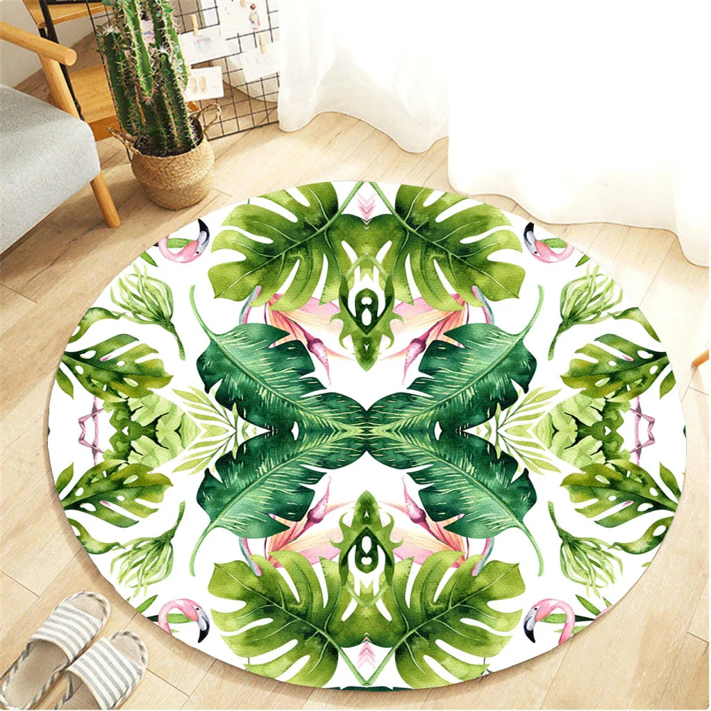 Ouneed ковер Nordic Стиль тропических растений листья коврик с узором фланель для детей Спальня Гостиная современный круглый коврик 80 см может 2