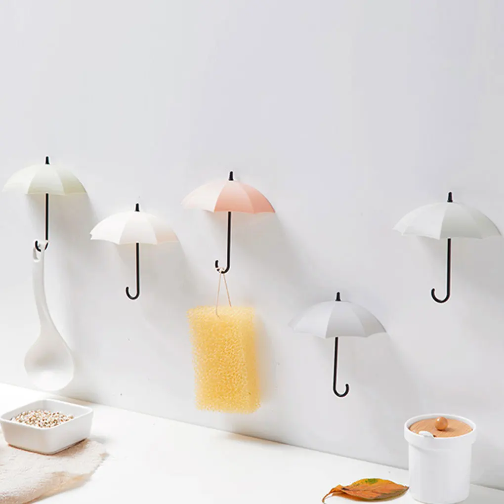 

3Pcs Mini Lovely Umbrella Shape Strong Suction Hook Wall Mount Key Holder Unmarkable Adhesive Hanger