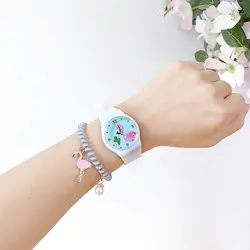 4 цвета Детские Силиконовые часы милый мультяшный Фламинго часы циферблат студенческие наручные кварцевые часы Montre Enfant 1835