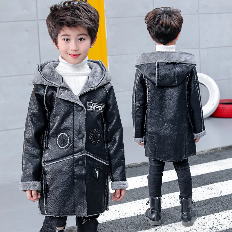 

Children's clothing boy autumn and winter clothes plus velvet thick leather jacket 2018 new children boy children's winter coat