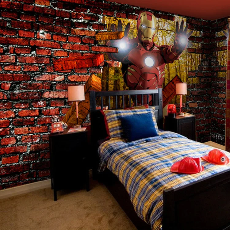 Free shipping 3D iron man and Superman large murals game room KTV boy