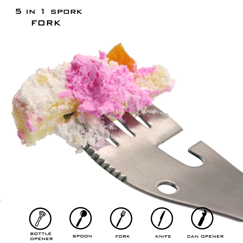PSKOOK Outdoor Camping Multi -function Spork Utensil Knife Bottle Can Opener Stainless Steel Spoon Fork Travel Tool PSKOOK Outdoor Camping Multi -function Spork Utensil Knife Bottle Can Opener Stainless Steel Spoon Fork Travel Tool
