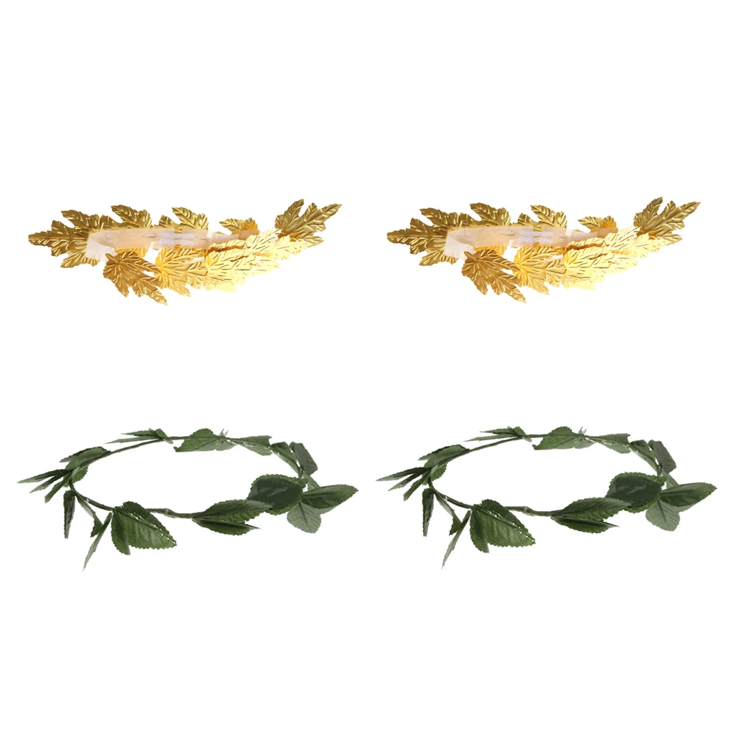 Set of 4pcs Roman Greek Gold Green Leaf Goddess Laurel Wreath Headpiece Fancy Dress Party Headband Photo Props