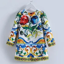 Весеннее качественное платье для девочек детское Брендовое платье vestidos детская одежда с длинными рукавами и цветочным принтом с листьями для детей от 4 до 14 лет