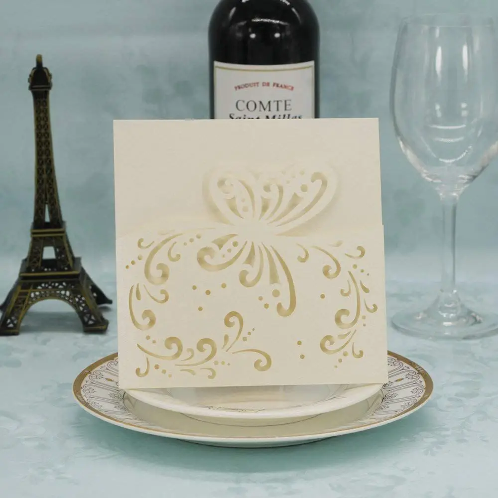  20 pcs Card Paper Square Announcement Elegant pattern Wedding Invitation Card - 15 cm - Butterfly - 32913013348