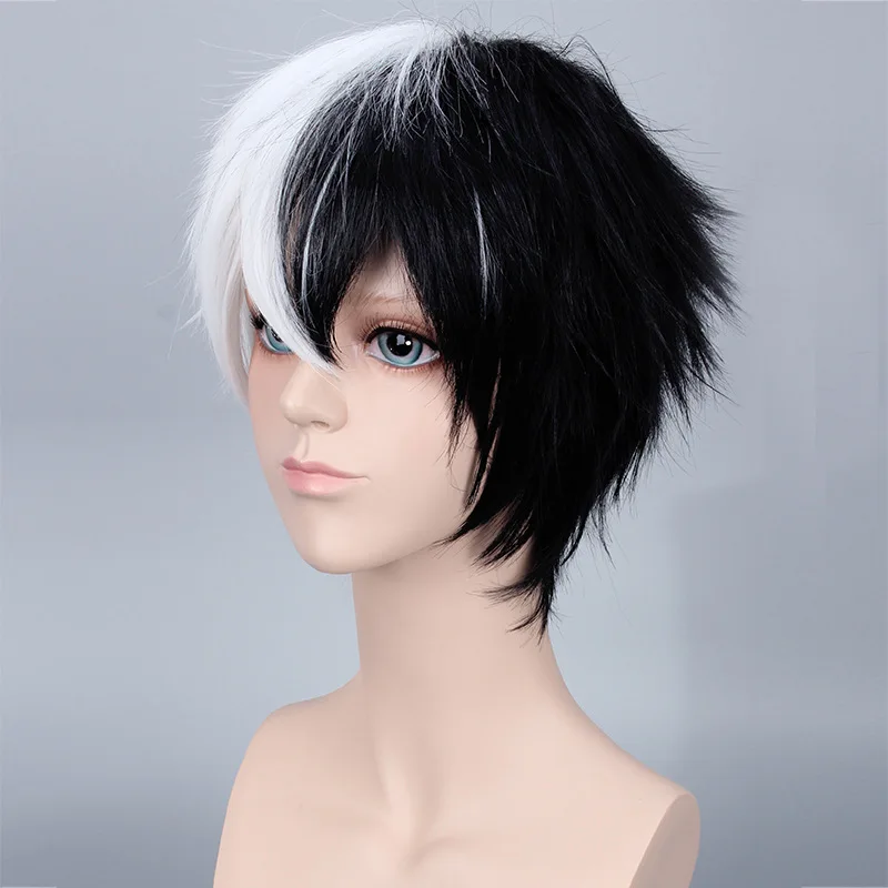 Coshome Dangan Ronpa Danganronpa Monokuma Cosplay Wigs Anime White And Black Short Hair (2)