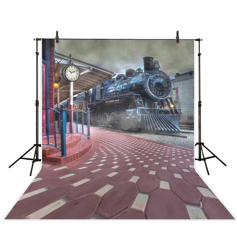 Clock Model Train Station backdrop Vinyl cloth High quality Computer ...