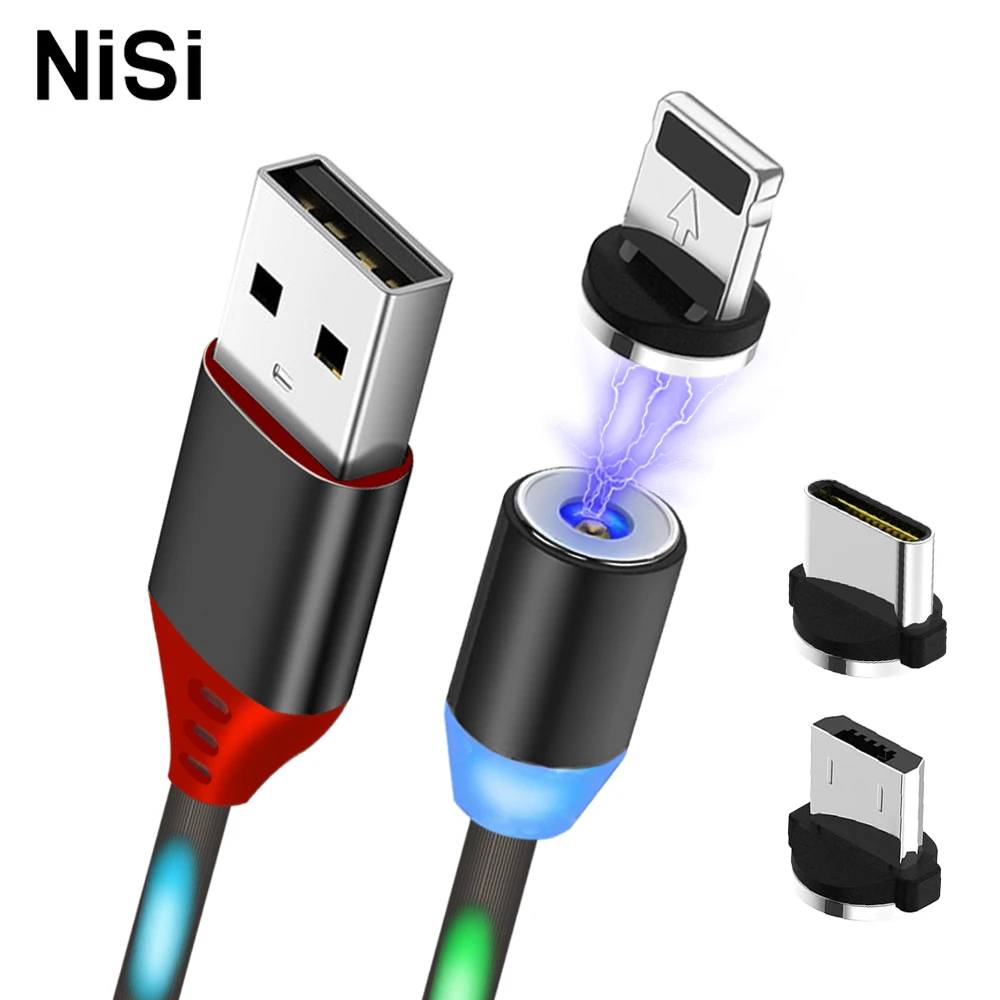 

NISI Colorful Flashing LED Magnetic Cable Metal Alloy+TPE Cords For iPhone Samsung IOS USB C Micro Android Smartphone Universal