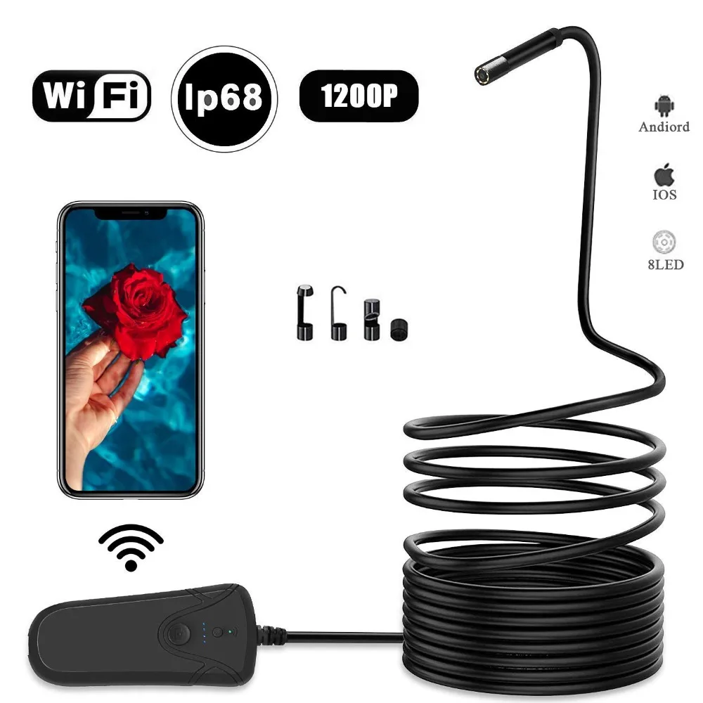 

LETIKE Newest HD 1080P Wireless Endoscope Semi-rigid WiFi Waterproof Inspection Camera Borescope with 8 LEDs for iPhone Android
