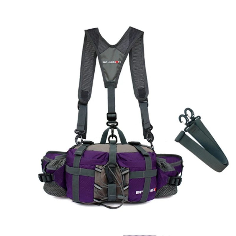 Наружная велосипедная поясная сумка складная беговая сумка с 2 держателями для бутылки воды для пеших прогулок кемпинга альпинизма - Цвет: Shoulder Purple
