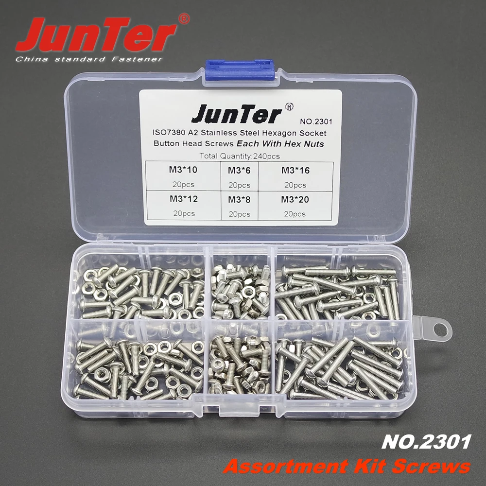 

240pcs M3 (3mm) A2 Stainless Steel ISO7380 Button Head Allen Bolts Hexagon Socket Screws With Nuts Assortment Kit NO.2301