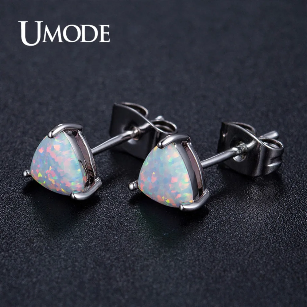 UMODE White Gold Color Trillion Opal Stud Earrings for Women 2018 Fashion Boucle D'Oreille Pendiente Mujer Moda Bijoux AUE0391B
