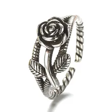 100% 925 sterling silver retro style rose flower thai silver ladies`finger rings jewelry female open party ring wholesale cheap 100% 925 sterling silver retro style rose flower thai silver ladies`finger rings jewelry female open party ring wholesale cheap