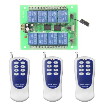 

DC 12V 24V 10A 8 CH 8CH Radio Controller RF Wireless Remote Control Switch System,315/433 MHz Transmitter+Receiver,Momentary