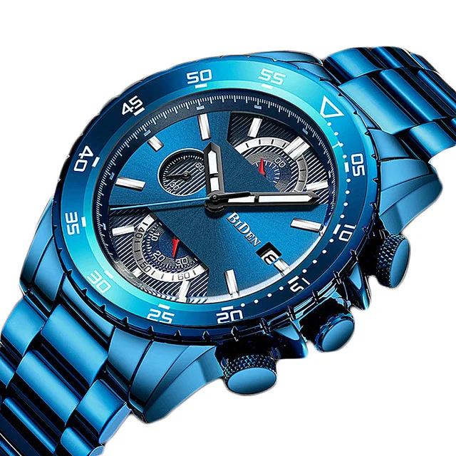 

BIDEN Brand Fashion Quartz Sport Watch Mens Waterproof Stainless Steel Strap Wrist Watches For Business
