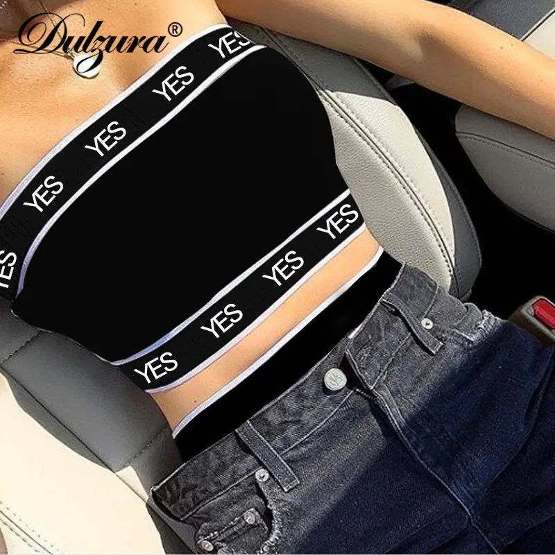 

Dulzura 2019 summer women crop top tank top tanks tops sexy letter print cute clothes patchwork gothic streetwear festival
