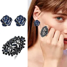 SINLEERY Модный Блестящий синий кристалл стрекоза кольца и цветок серьги набор украшений для женщин Свадебная вечеринка TZ062 SSO