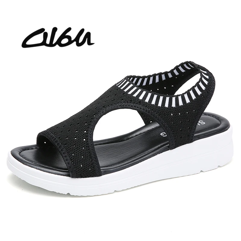 O16U Women Sandals Shoes Thick Sole Mesh Slip on Flat Platform Beach ...