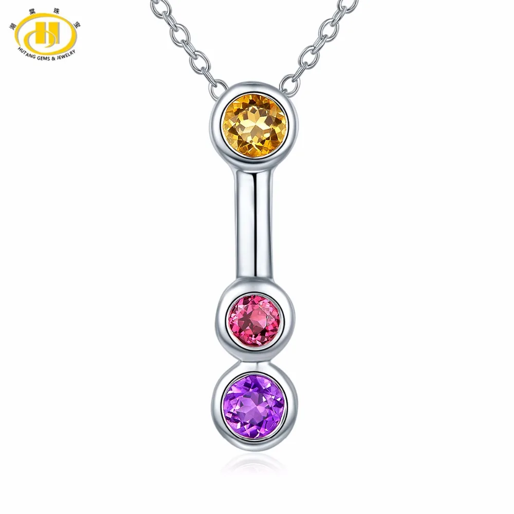 

Hutang Trendy 3-Stone Gemstone Pendant Solid 925 Sterling Silver Necklace Amethyst Garnet Citrine Fine Jewelry For Women Gift