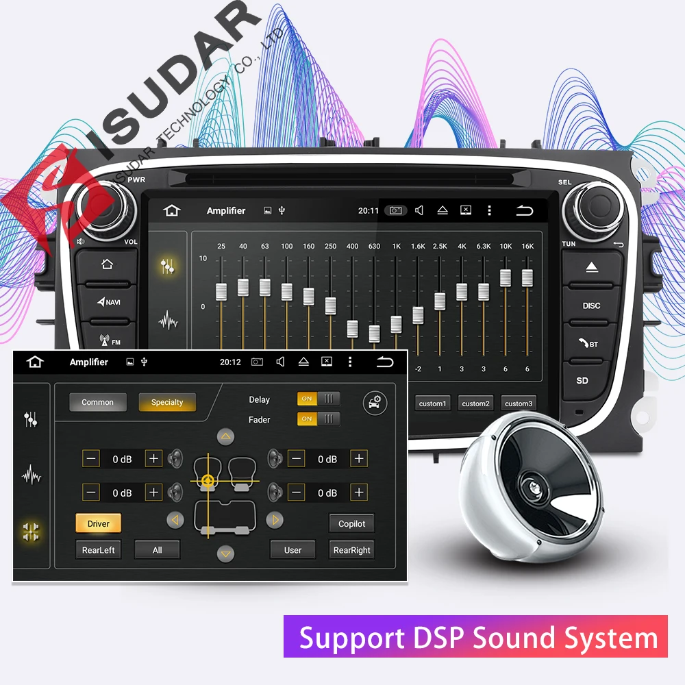 Isudar coche reproductor Multimedia Android 9 GPS 2 Din reproductor de dvd del coche para FORD/enfoque/S-MAX/Mondeo /C-MAX/Galaxy wifi coche radio DSP DVR