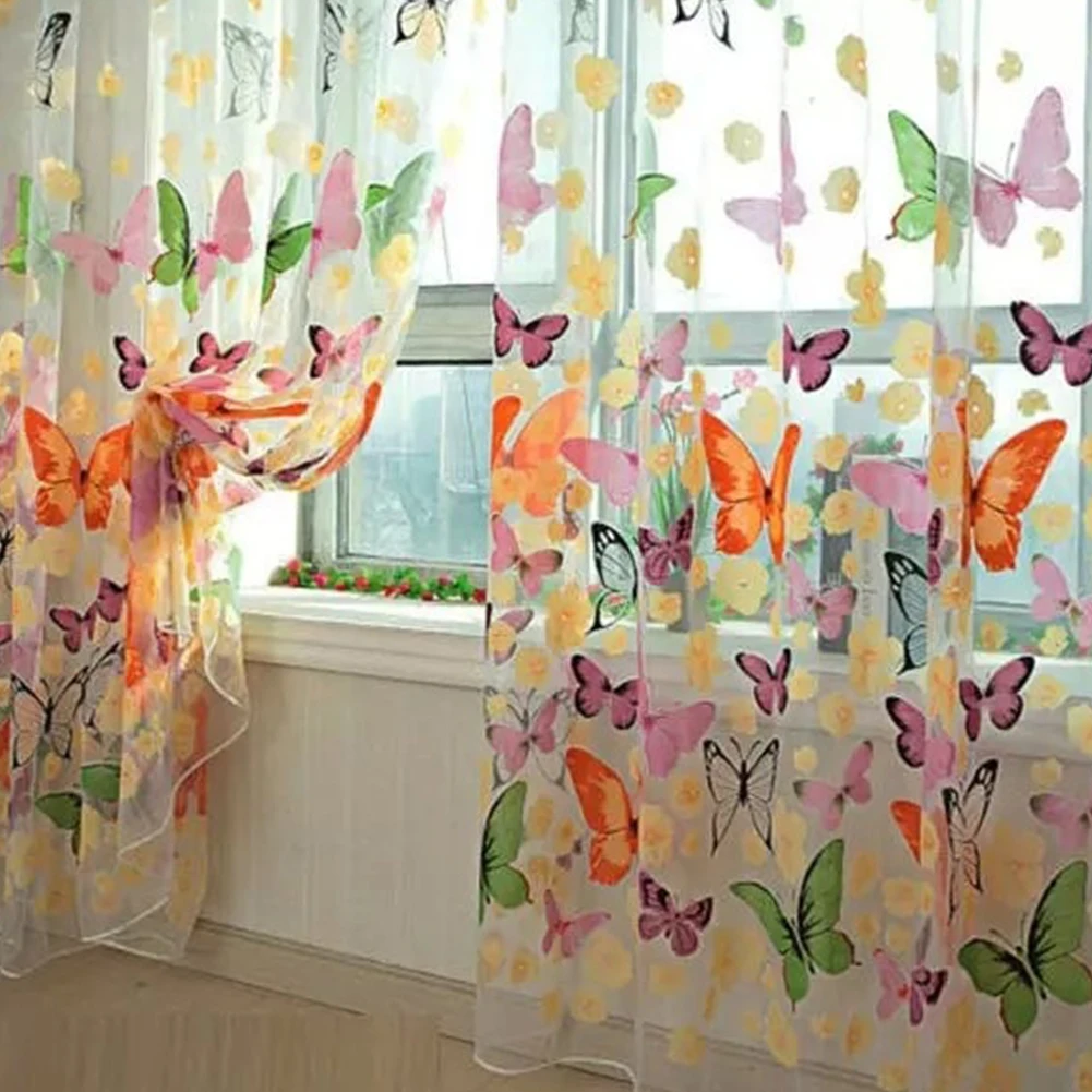 

Butterfly Window Curtains Living Room Bedroom Embroidered Voile Curtains Butterfly Kitchen Curtains Tulle Window Treatments ~
