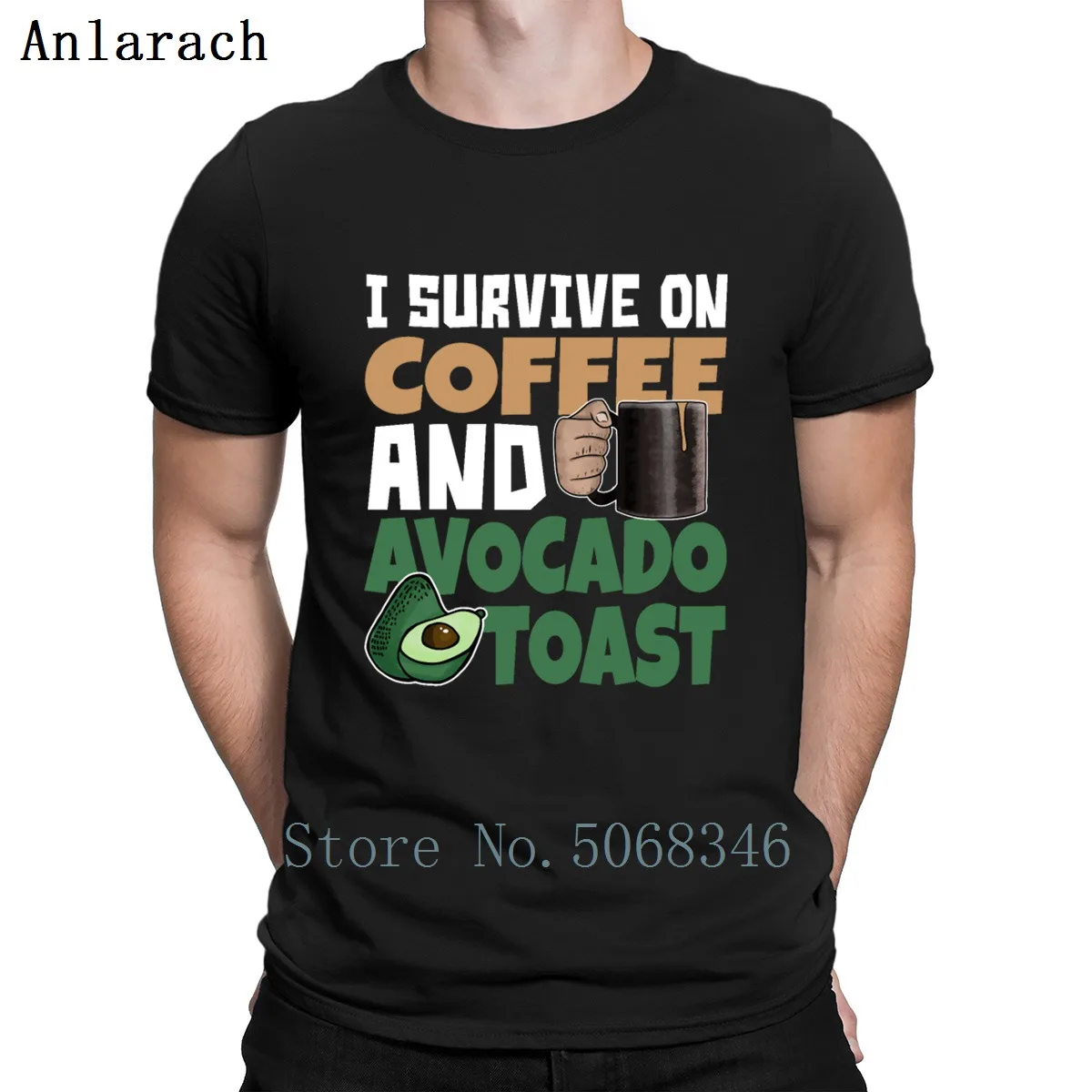 Keto Avocado Humor I Survive On Coffe And Toast T Shirt Gift Short Sleeve Kawaii Funny Casual Plus Size 3xl | Мужская одежда