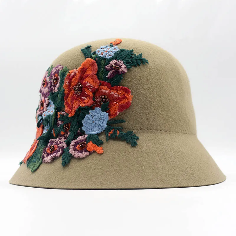 Фибоначчи, новинка, шерстяная фетровая шляпа, Национальный стиль, женские фетровые шляпы, ручная вязка, пион, Цветочный купол, Панама, фетровые шляпы для женщин