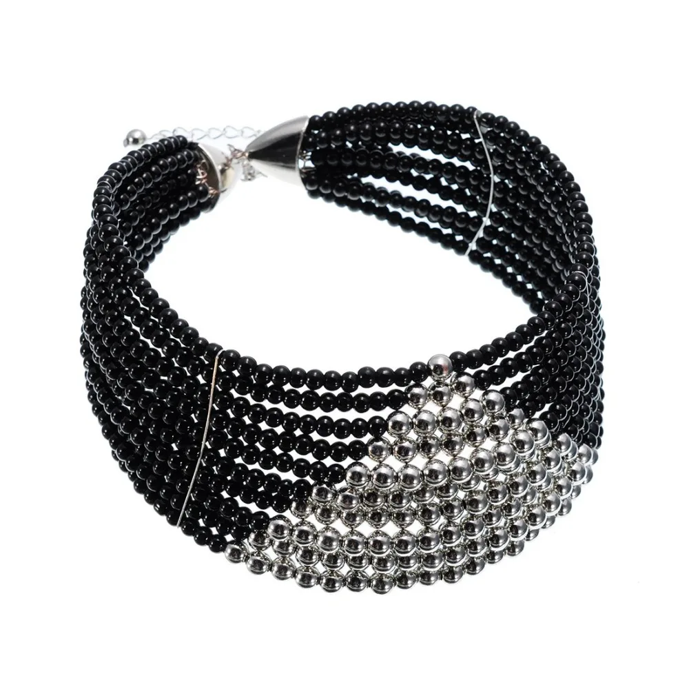 

BK Multi Color Fashion Jewelry Black Silver Beads Collar Punk Choker Statement Bib Necklace New
