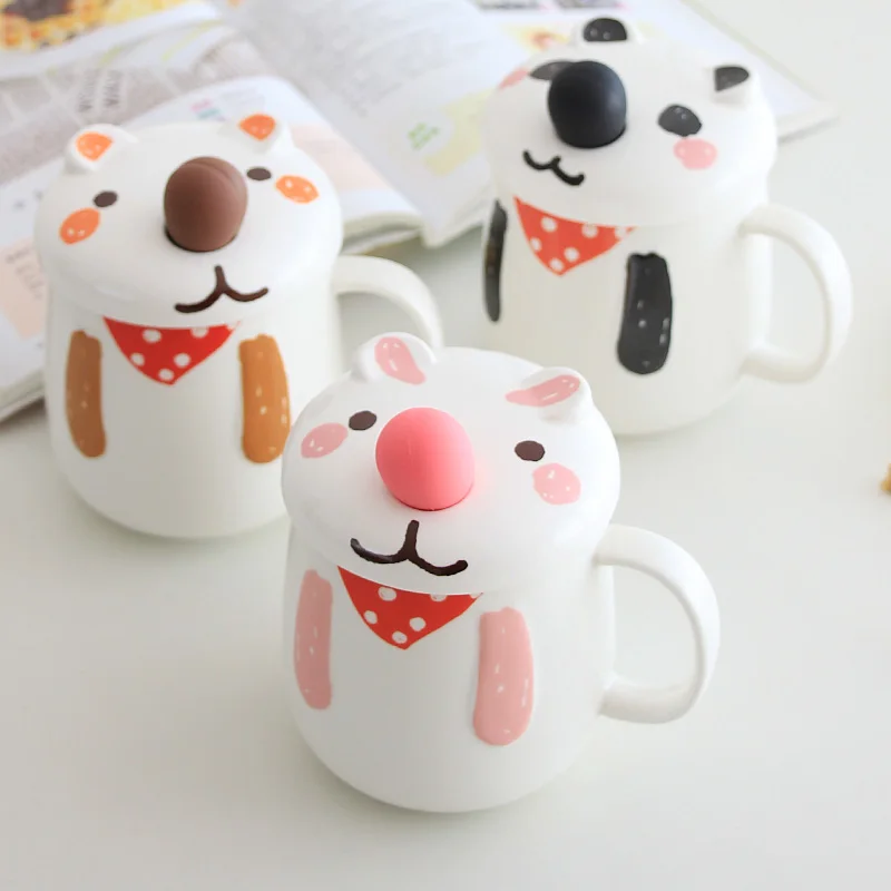 Милые животные стиль керамические кружки с 3D крышкой и ложкой ...