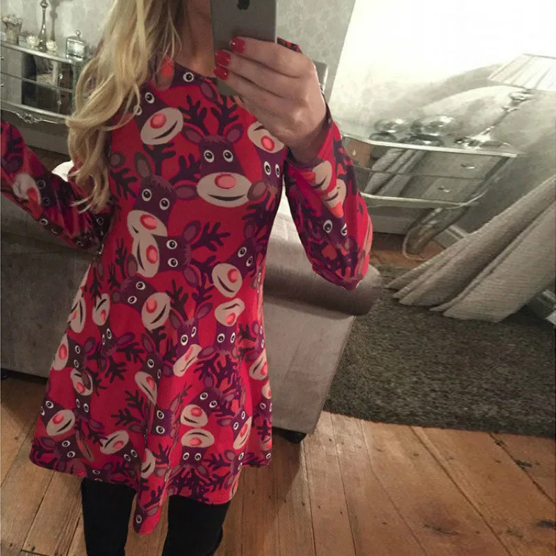 

Autumn Winter Dress Women Christmas Dress Snowman Lucky Star Christmas-Tree Printed Dresses Plus Size Vestidos Mujer for Girls