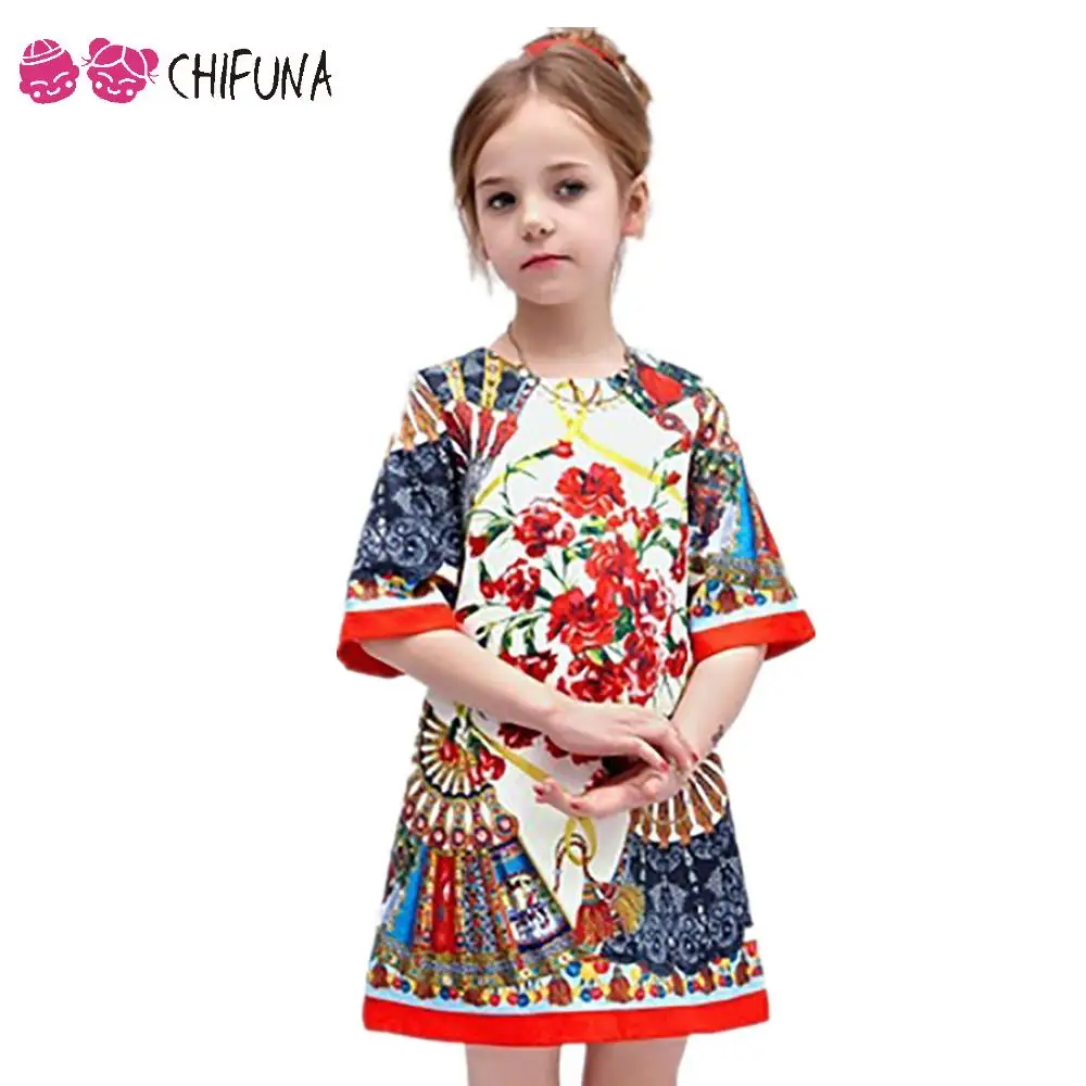 

2-10Y Baby Girl Dress Floral Pattern A-Line Princess Dress Girls European Style Baby Dress Brand Designer Kids Clothes