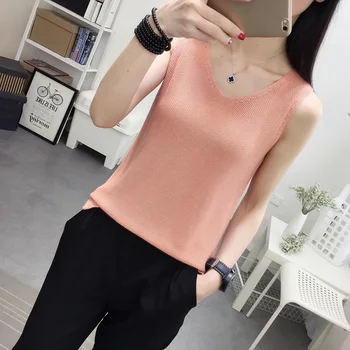 

Actual photo of the new Korean version of vest in spring and summer of 2019 pure-color bottom knitted sweater women's wear