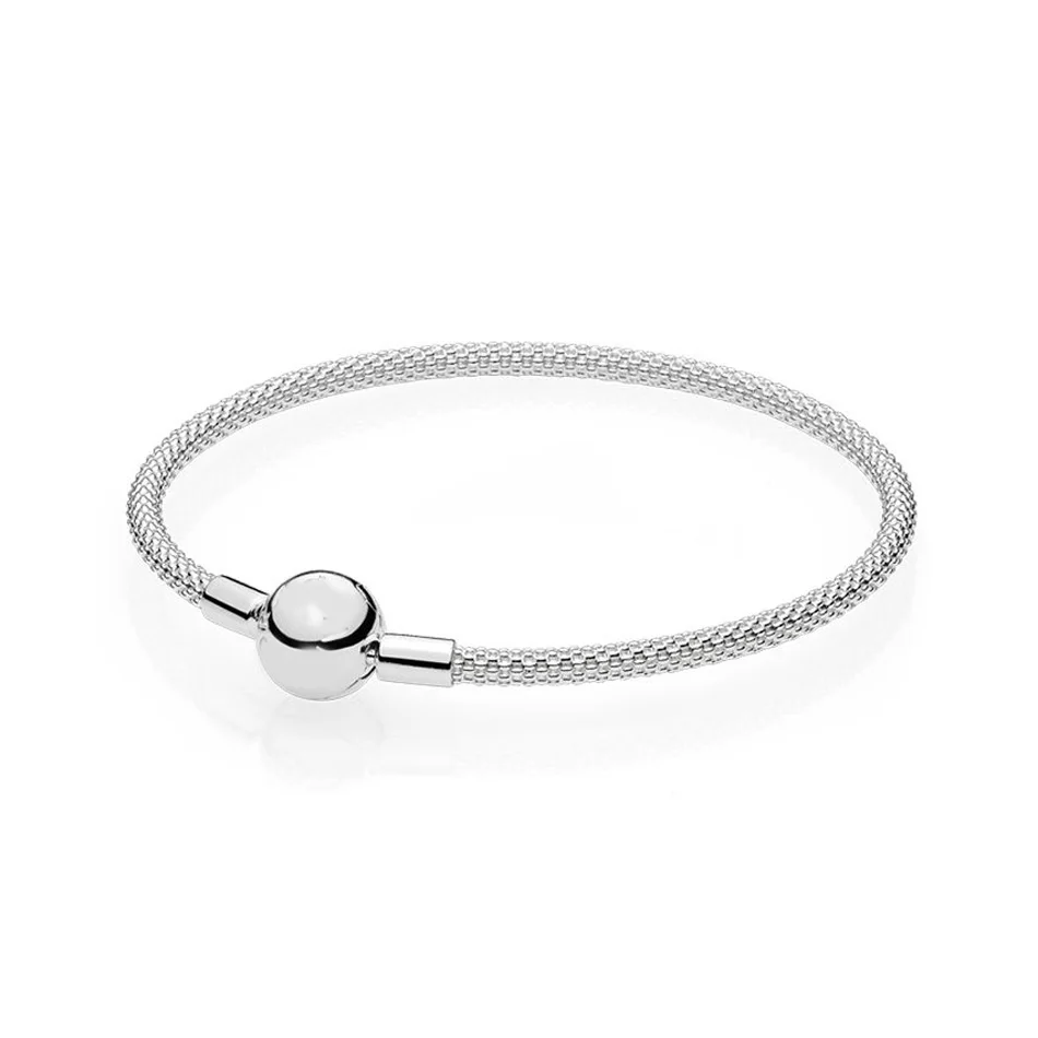 

Authentic S925 Sterling Silver for Women Mesh Bracelet Signature Clasp fit Lady Charms Beads Pendants