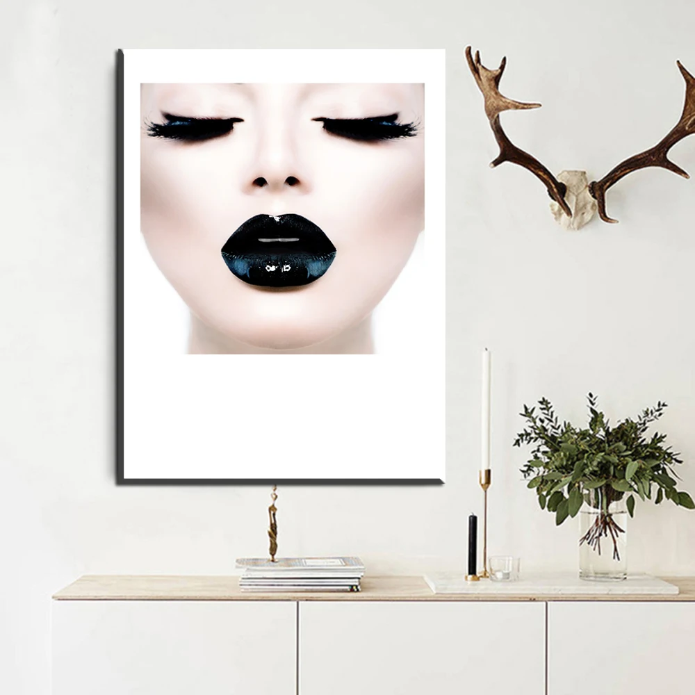 xdr02a black white girl women portrait wall painting hand painted modern figure canvas simple style decoration for Makeup room and beauty room