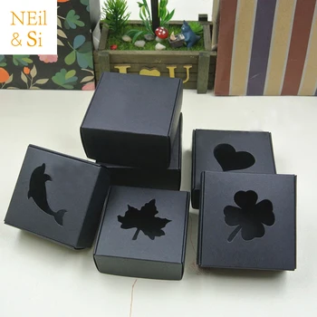 

Black Hollow Paper Box with Window Gift Favor Manual Craft Handmade Soap Packaging Kraft Boxes Heart Flower Free Shipping